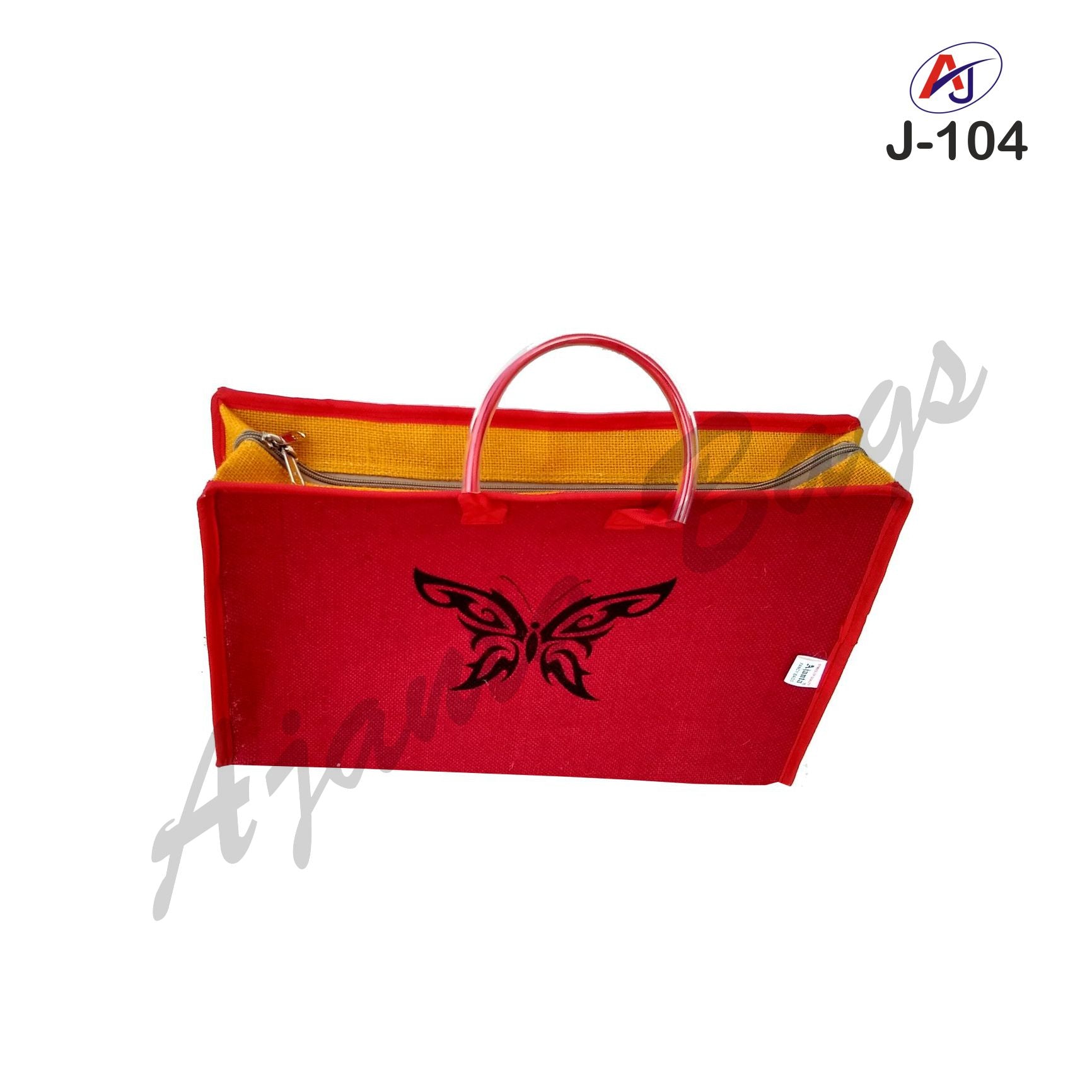 Premium Zip Closure Jute Office Bag with Butterfly Print – Eco-Friendly Document Carry Bag
