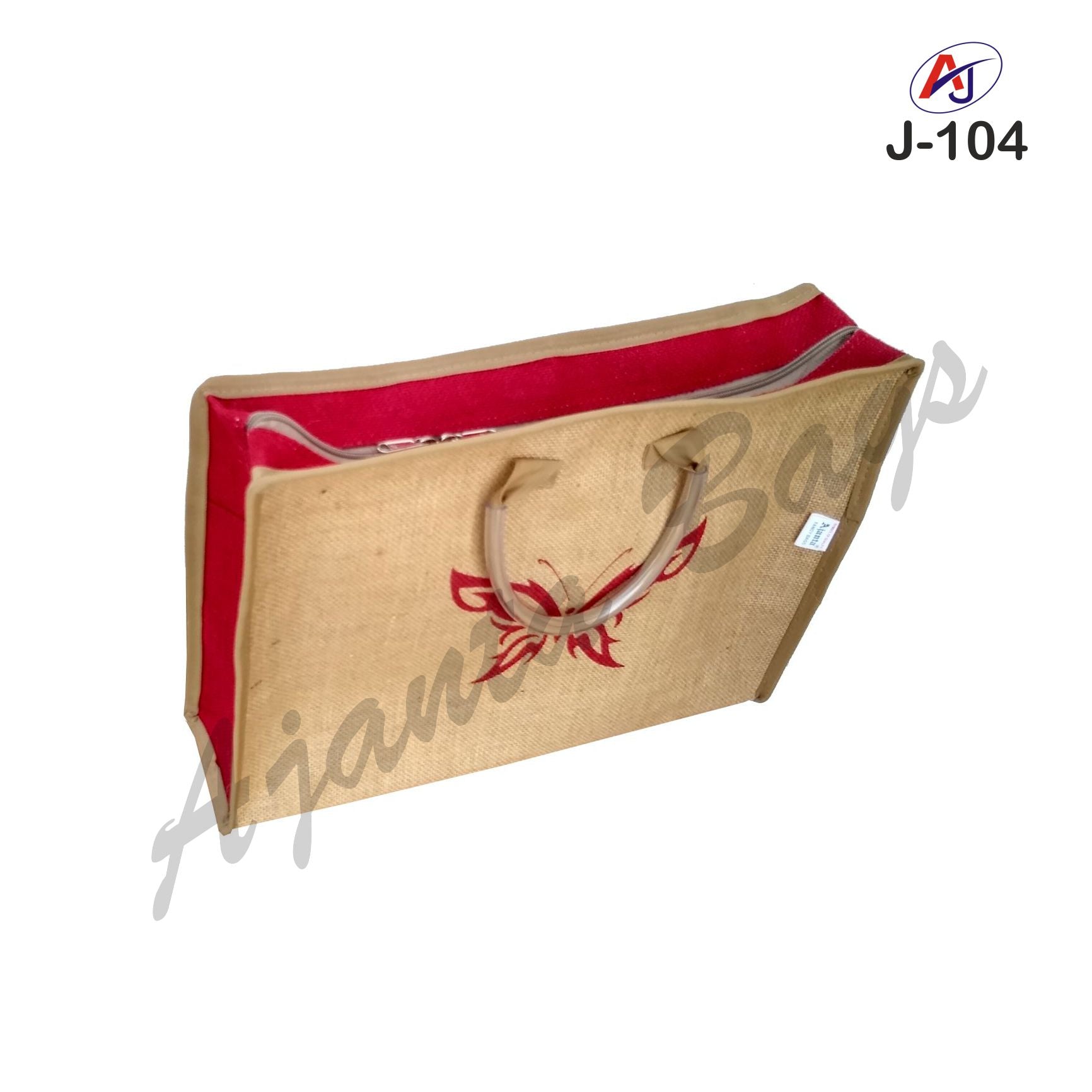 Premium Zip Closure Jute Office Bag with Butterfly Print – Eco-Friendly Document Carry Bag